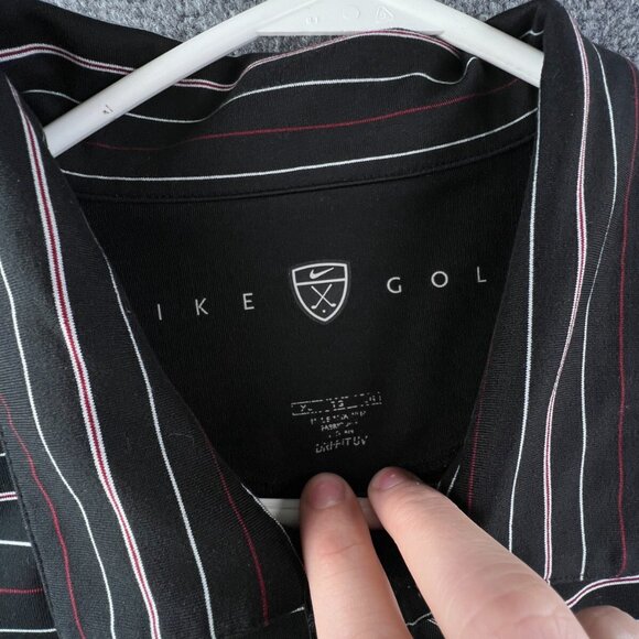 Nike Golf Mens Long Sleeve Stretch Spandex Polo Shirt XL Striped Black Red White - Picture 7 of 14